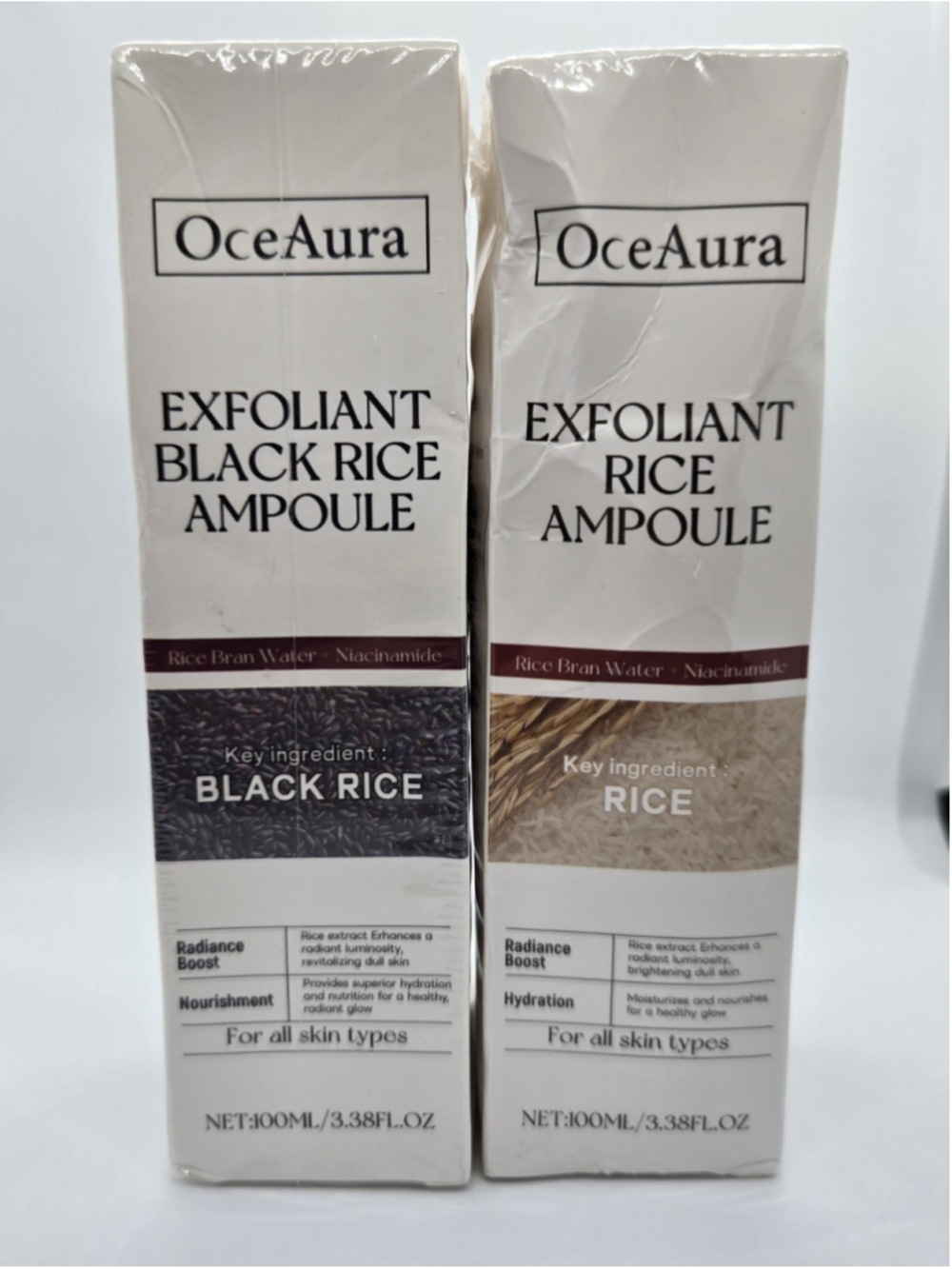 OceAura Rice + Black Rice Ampoule Set 100ml Exfoliating Glow Serum Duo Pack New